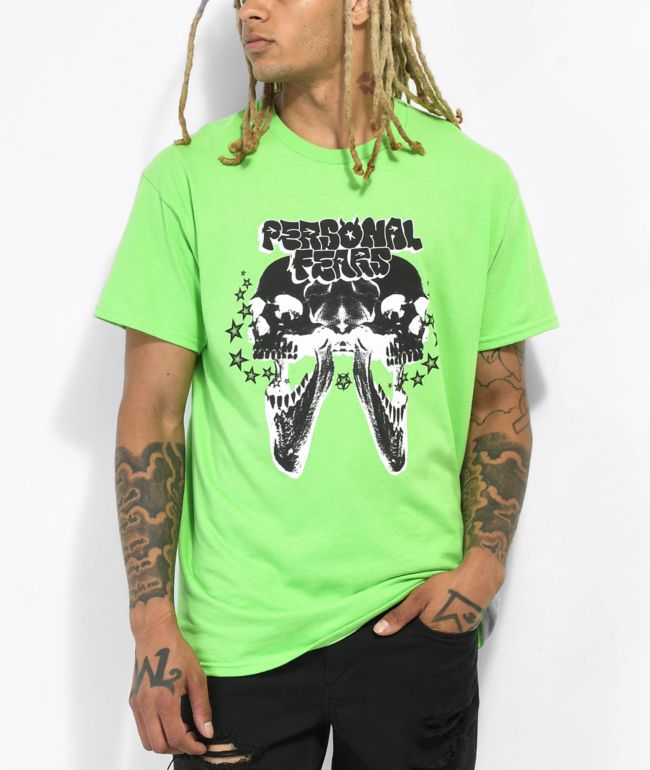 Business description sextant Petition Personal Fears Skull Star Lime Green T-Shirt