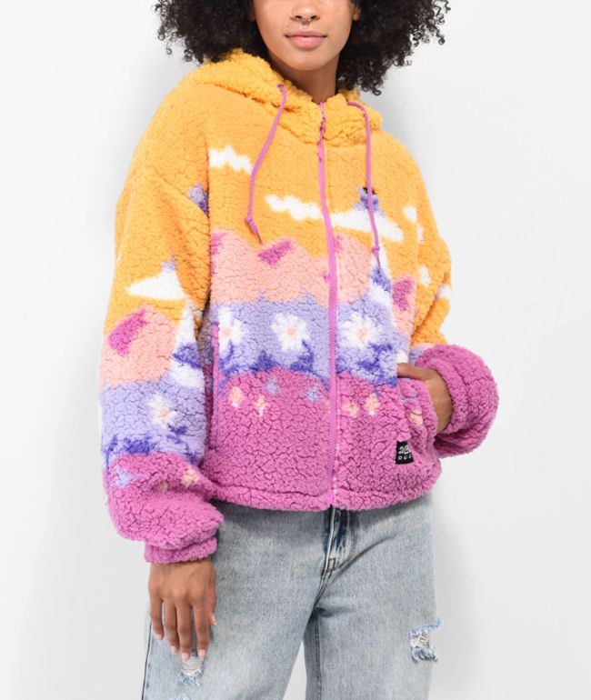 A-Lab Kadley Trippy Landscape Blue Green Crop Sherpa Hoodie, 58% OFF