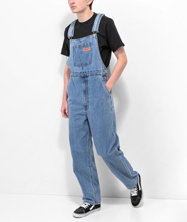 Men Denim Bib Overalls Jeans Loose Jumpsuit with Pocket Pants Work Trousers  Blue