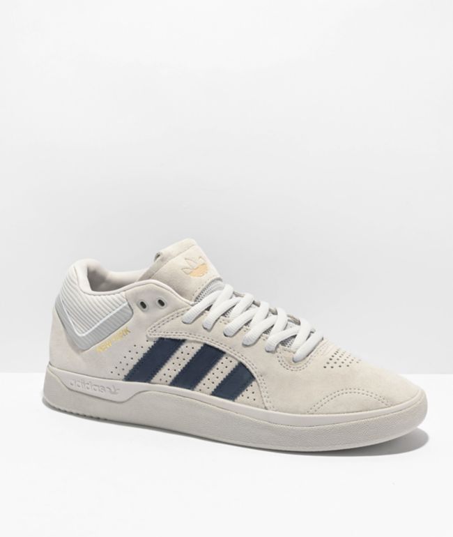 adidas Tyshawn Mid Grey u0026 Navy Suede Skate Shoes