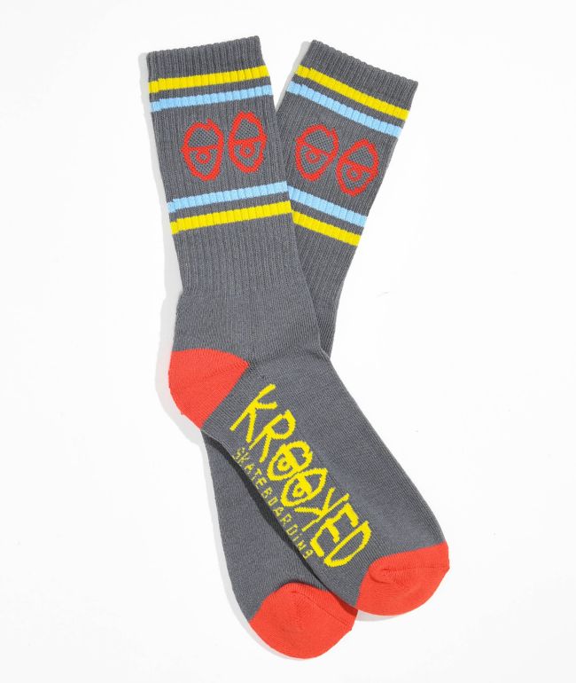 Krooked Eyes Socks - Charcoal/Blue/Yellow/Red