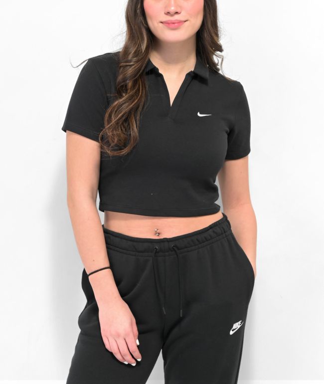 Boven hoofd en schouder levend Aanwezigheid Nike Sportswear Essential Black Crop Polo Shirt