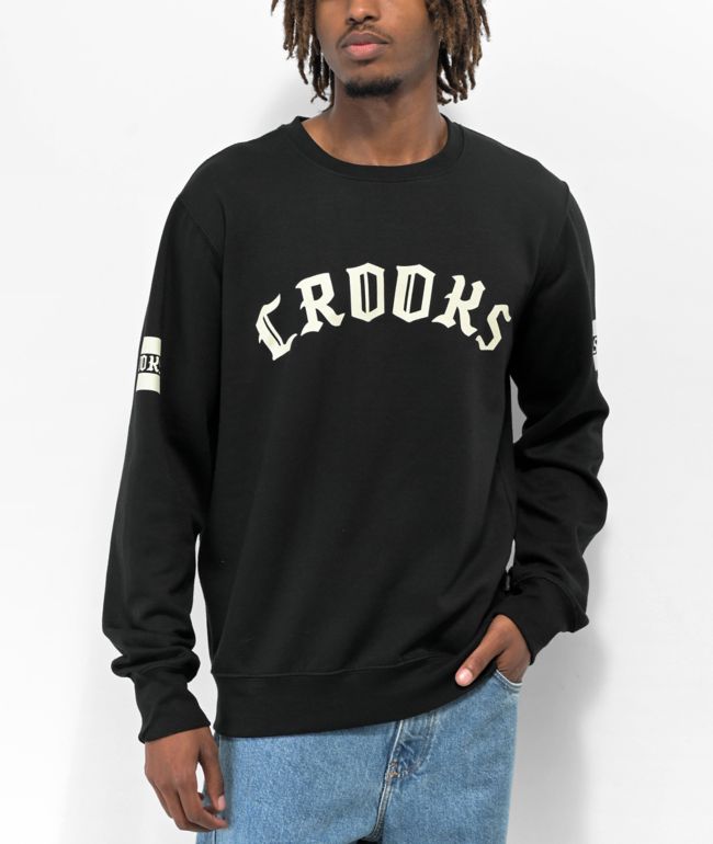 Crooks u0026 Castles Varsity Black Crewneck Sweatshirt