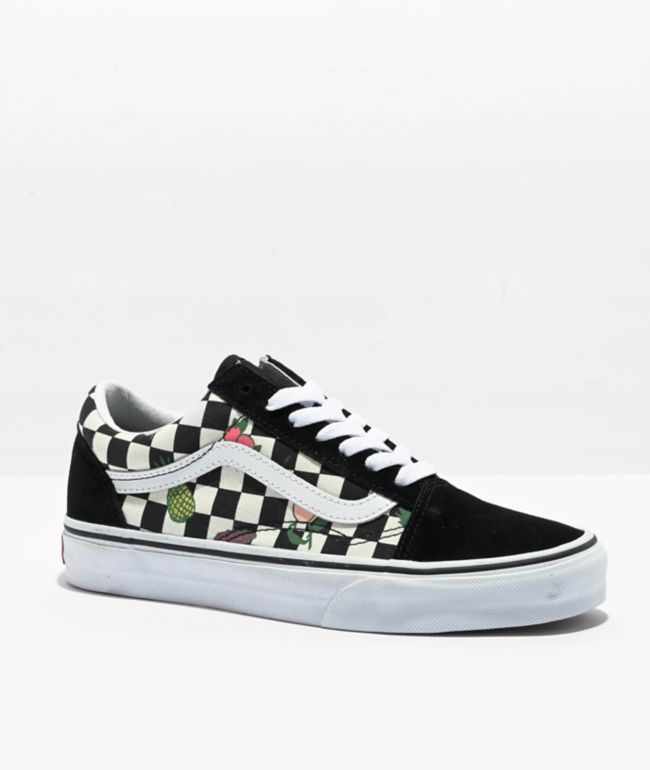 Vans Old Skool Red Roses Black, White u0026 Red Skate Shoes