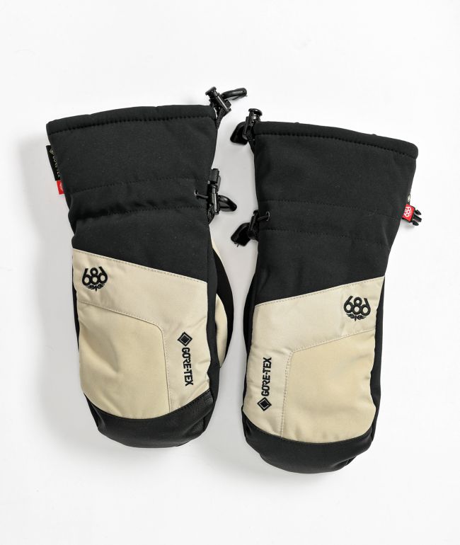 686 Linear Gore-Tex Black & Tan 10K Snowboard Mittens | Zumiez