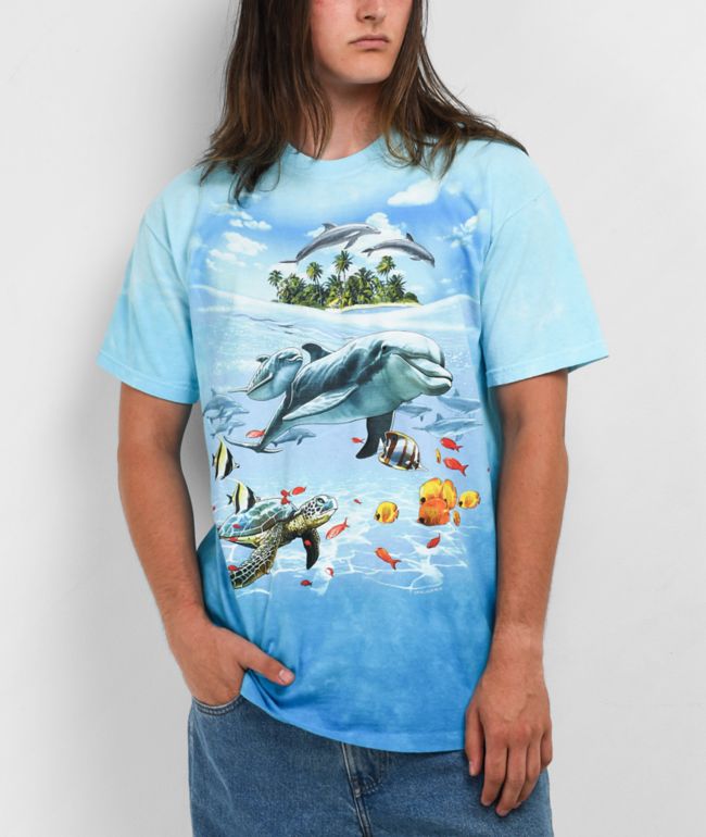 Liquid Blue Dolphin Domain Tie-Dye T-Shirt - S