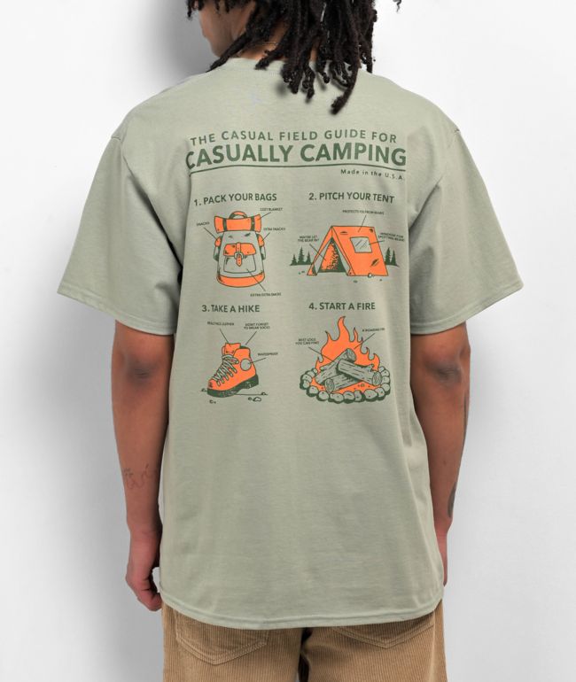 Men's Camping Print Short Sleeve Camp Shirt - Orange